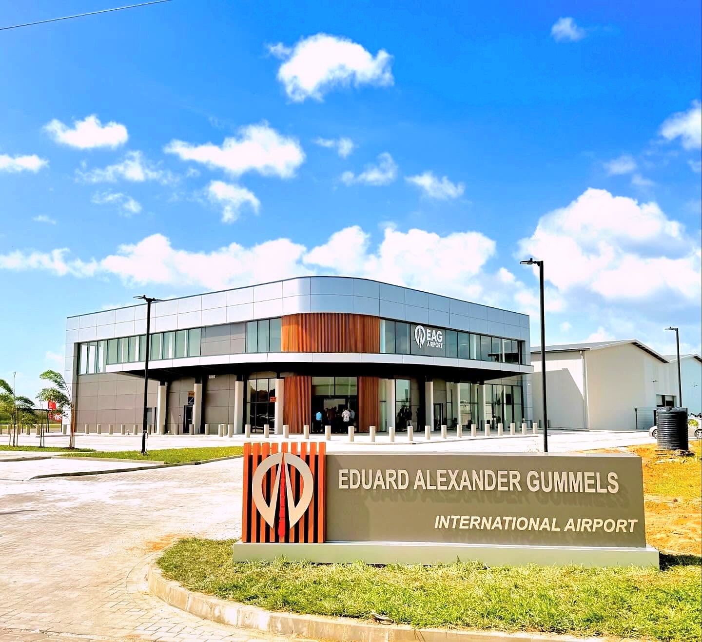 The EAG terminal entrance with the monument sign